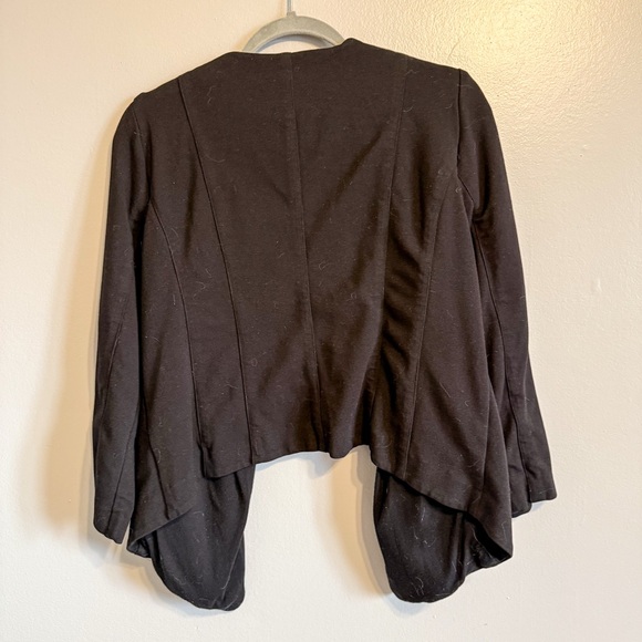 Eileen Fisher Black Open Front Jacket Leather Shoulder Trim Size Large - Picture 6 of 6